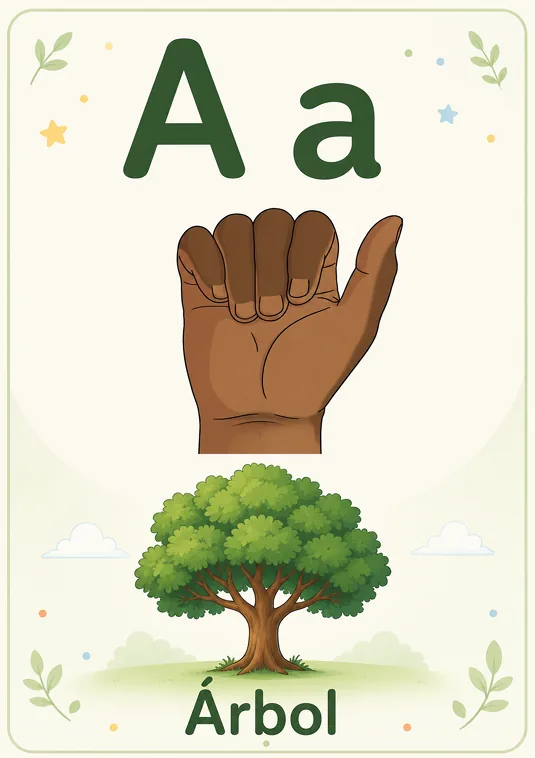 Alfabeto de pared en LSC — A — Árbol